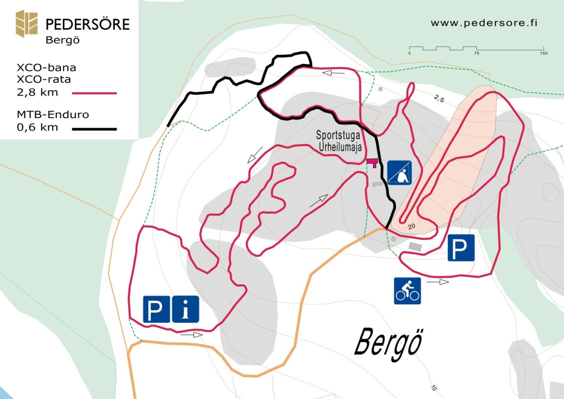 Bergön XCO-radan kartta, jossa näkee missä se kulkee.