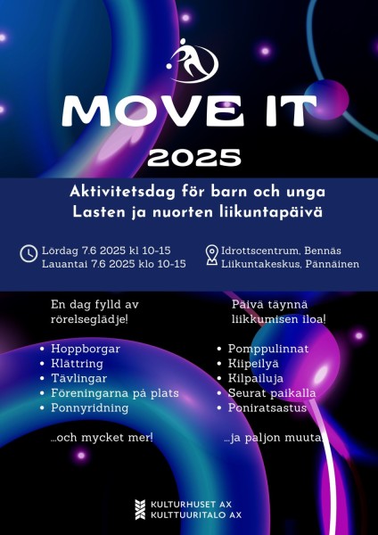 En affisch som berättar om de olika aktiviteterna som ordnas under Move it.