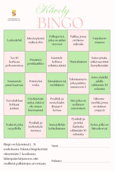 Suomenkielinen bingokortti.