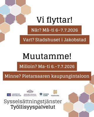En plansch med information om att sysselsättningstjänsterna flyttar, vart och när.