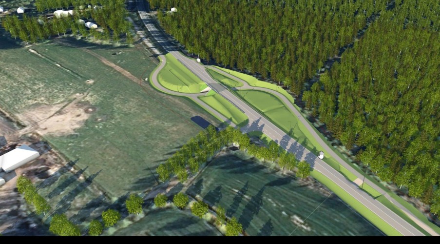 Visualisering av cykelvägens planerade utformning i Skutnabba, tunnel under landsvägen.