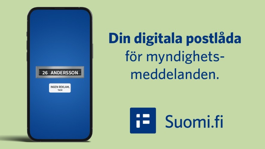 En skiss med en telefon och texten: Din digitala postlåda för myndighetsmeddelanden.