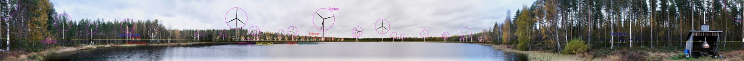 Ett fotomontage över sjön Stipik. På andra sidan sjön ser man inplacerade vindkraftsverk och hur de syns i landskapet.