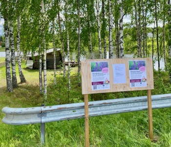 Heimstrand simstrand. Plakat som berättar att det är en plats för solotalko.