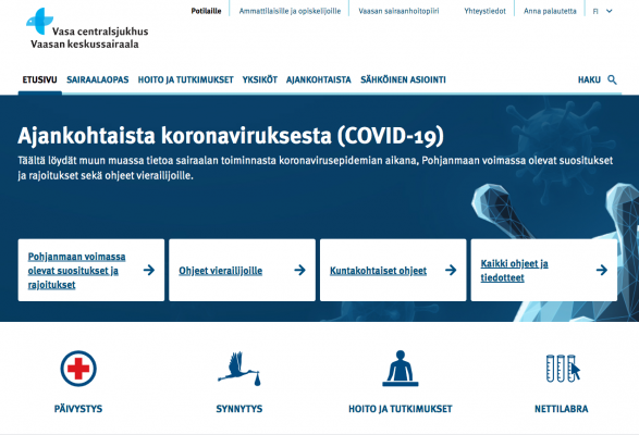 Sairaanhoitopiirin verkkosivujen etusivu.