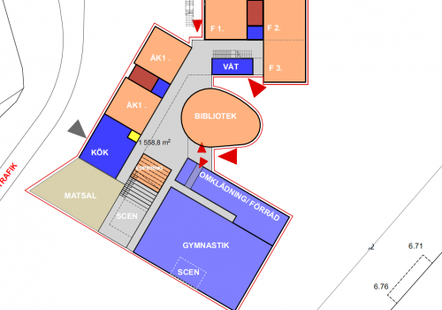 Bilden visar första våningen i skede 1 av Sandsund skola.