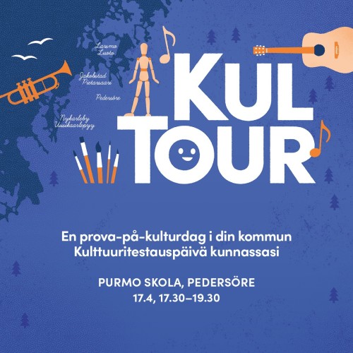 Information om KultTouren, med tidpunkt för när turnén stannar till i Purmo. En prova-på-kulturdag i din kommun. Kulttuuritestauspäivä kunnassasi.