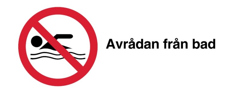 En skylt med texten "avrådan från bad".