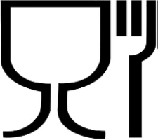 Symboli, jossa on lasi ja haarukka.