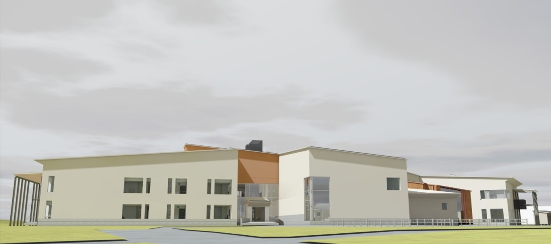 Skiss som visar tillbyggnaden av Sandsund skola. 